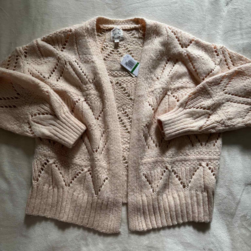 Hippie Rose Cream Cardigan with Intricate Knit Design L